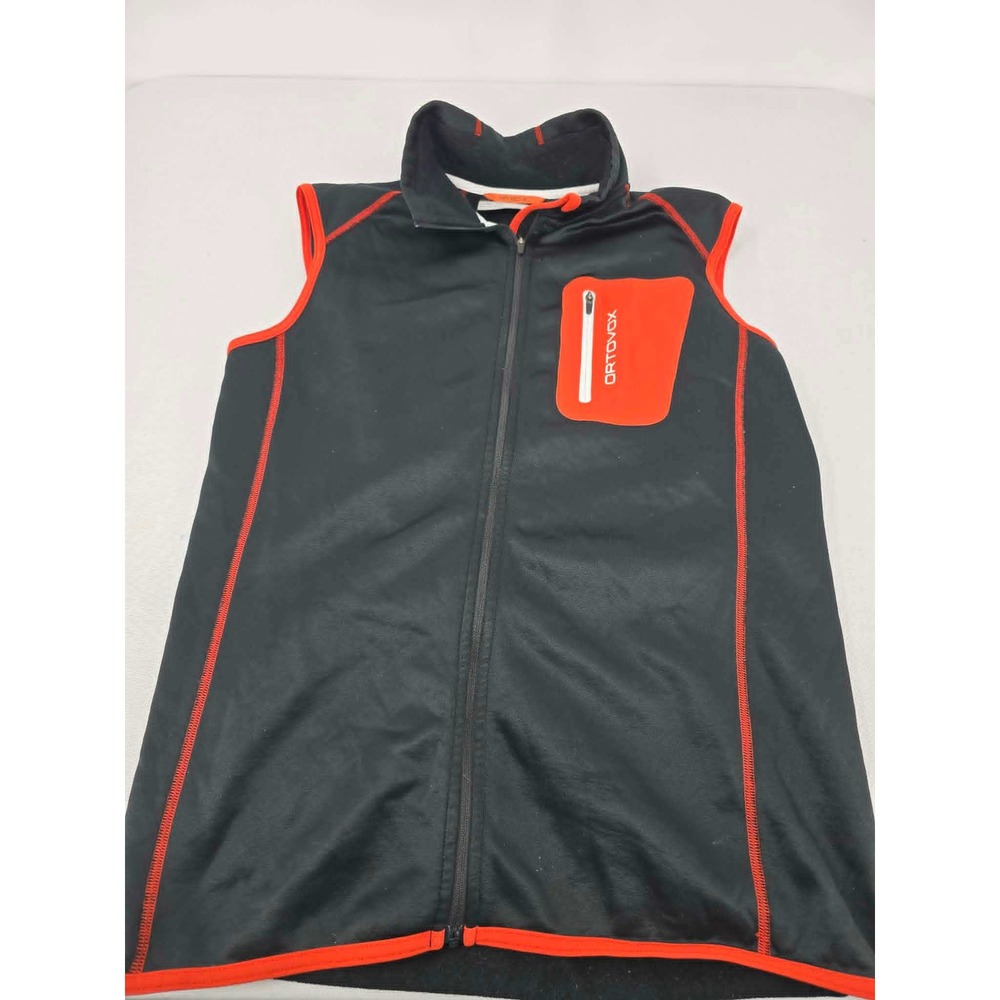 Ortovox Merino‎ Inside Fleece Vest Mens Medium Black Orange Full Zip Lightweight